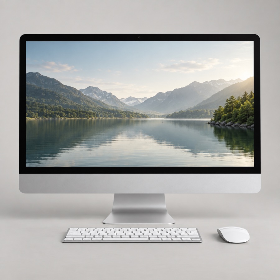 Silver 24-inch all-in-one desktop with keyboard and mouse